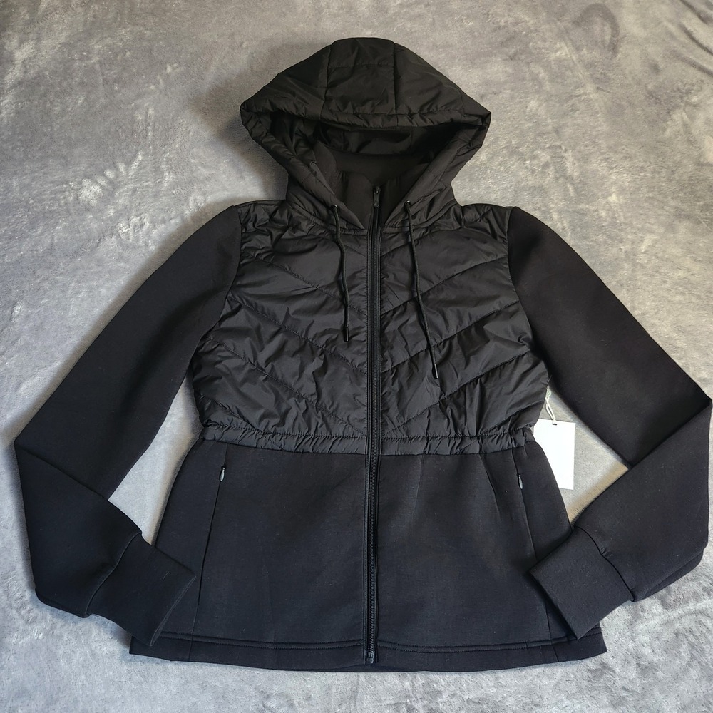 New Zella Women's Black Hybrid Puffer Jacket Full Zip Hooded Activewear S Tags